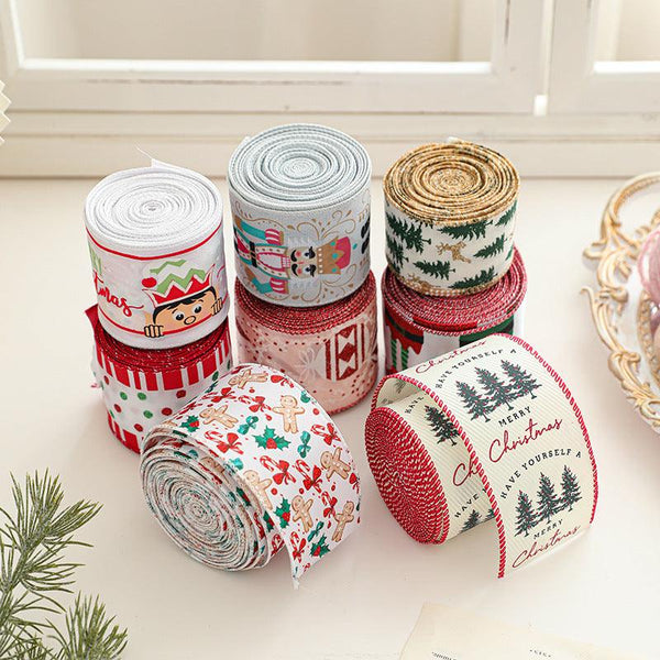 Christmas decoration ribbon, cedar pattern printed ribbon, bow tie, Christmas decoration ribbon, holiday ribbon