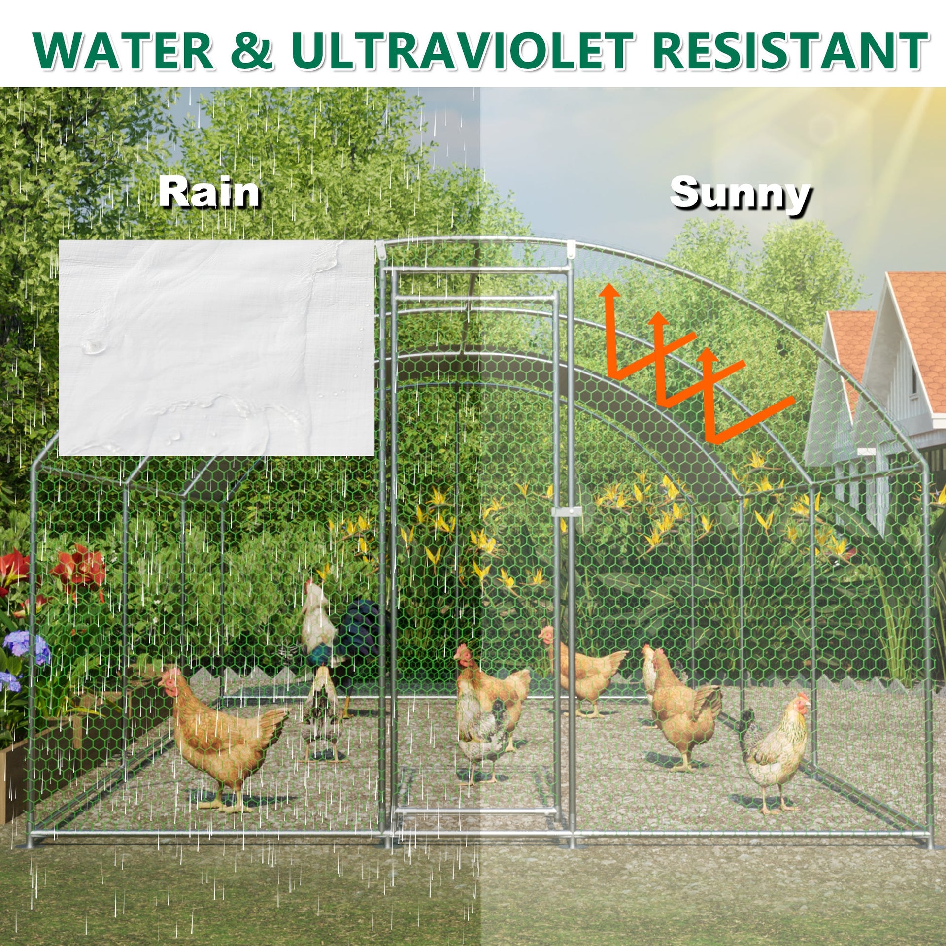 Large dome shaped walk-in fence cage metal chicken coop with waterproof and UV resistant cover, pipe diameter 1 inch