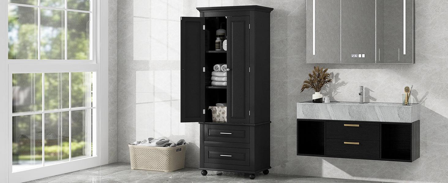Tall Storage Cabinet with Two Drawers for Bathroom/Office, Black