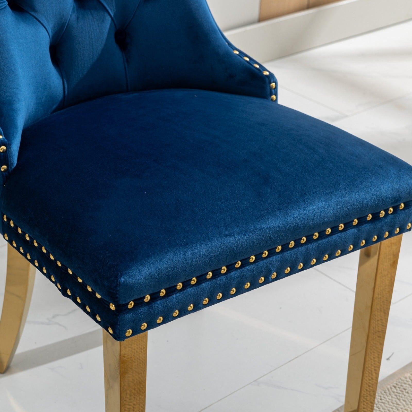 Nikki Collection Modern Tufted Solid Wood Velvet Upholstered Dining Chair with Gold Legs