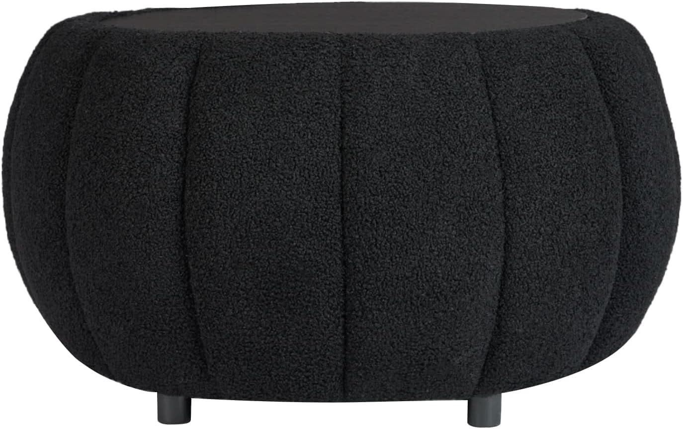 30 Inch Round Profile Teddy Fabric Hidden Storage Ottoman