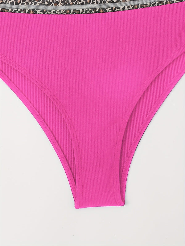 Bikini Leopard Print High Waist Bandeau 2 Piece Swimsuit for Women – Super Stretchy Bikini Set with Seductive Mesh Detail and Flattering Fit – Chic Animal Print Swimwear for Beachwear Poolside and Summer Vacations