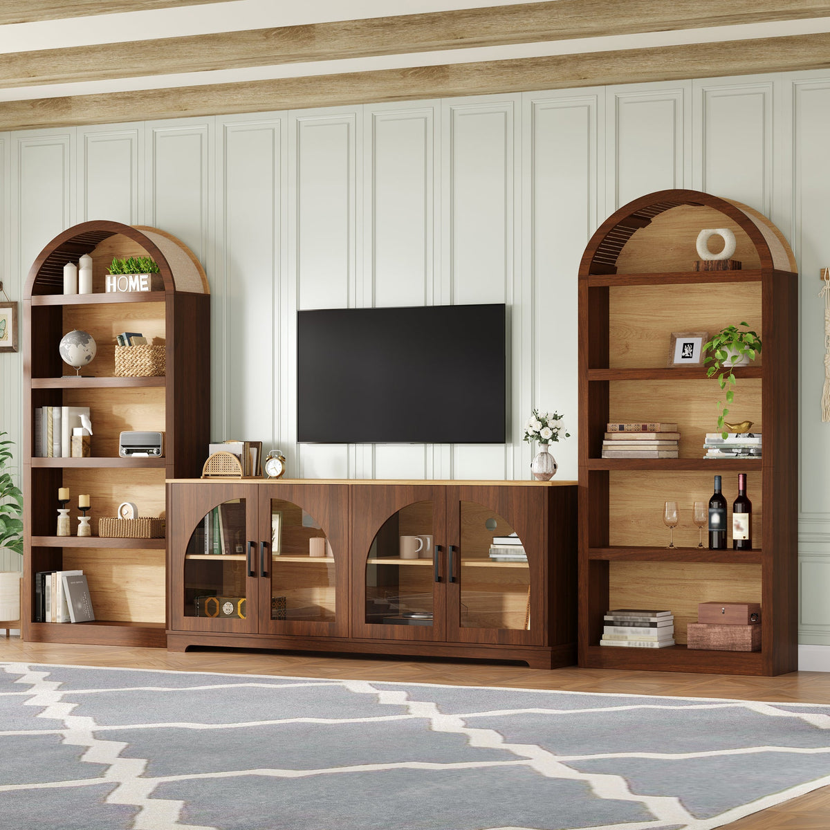 3-Piece Retro TV Stand Set with Bookshelf for TVs Up to 70