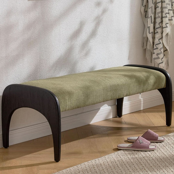 51 Inches Wide Linen Textured Emerald Ottoman Bench