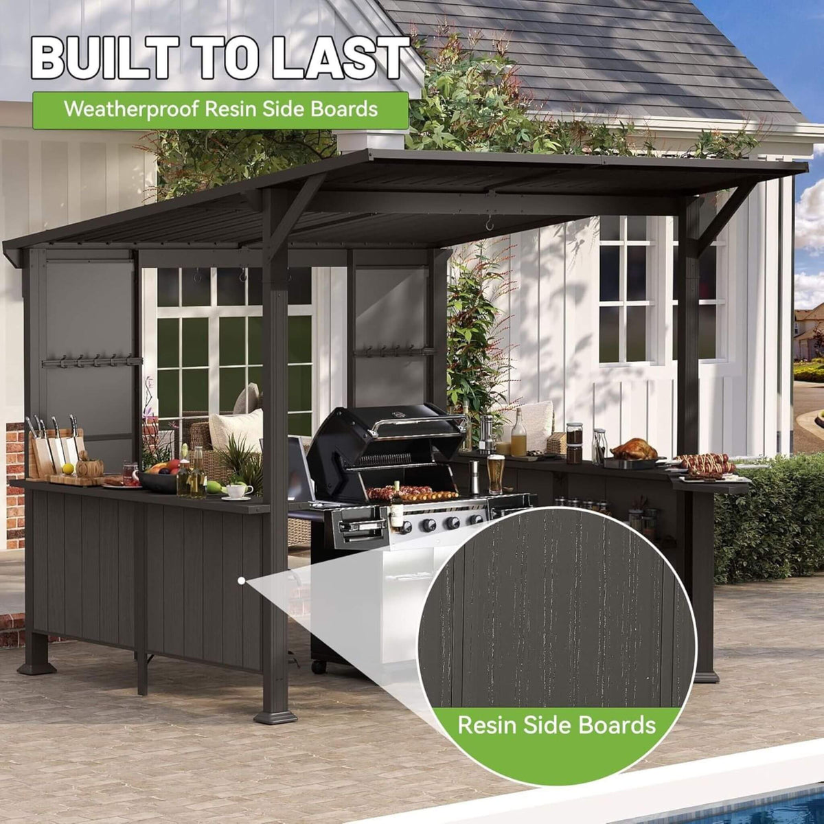 [09X10FT] Premium Outdoor Hardtop Grill Gazebo With Shelves (SAK90431)
