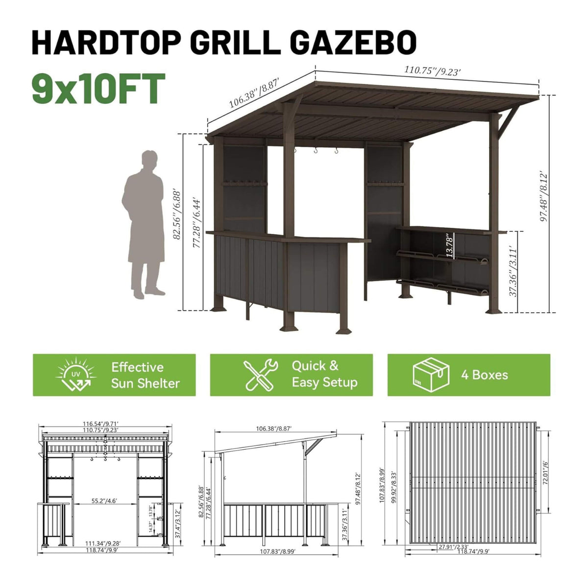[09X10FT] Premium Outdoor Hardtop Grill Gazebo With Shelves (SAK90431)