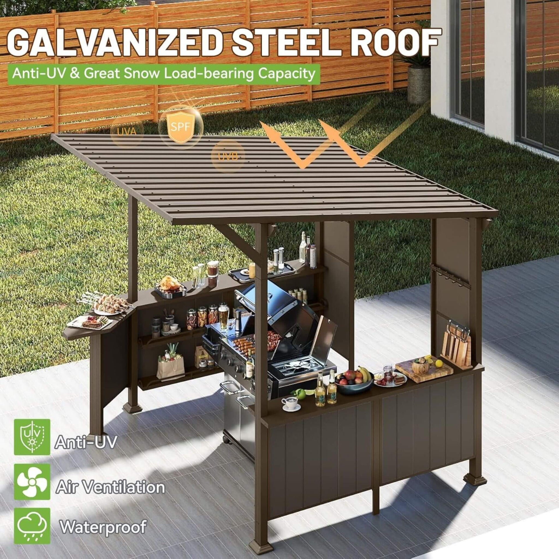 [09X10FT] Premium Outdoor Hardtop Grill Gazebo With Shelves (SAK90431)