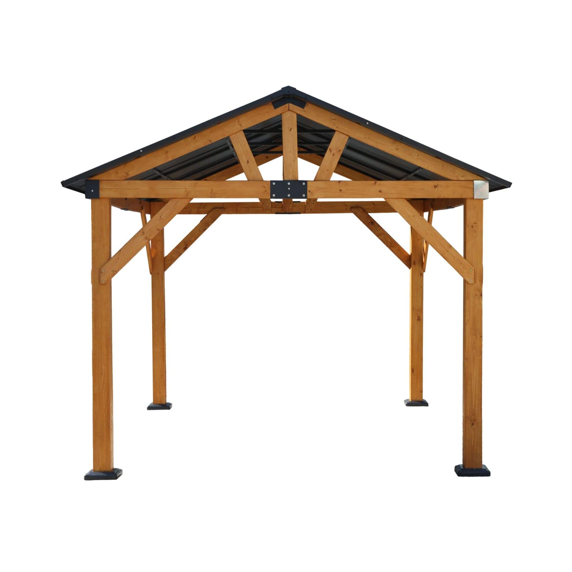 [09X11FT] Heavy-Duty All-Weather Hardtop Wooden Carport Gazebo With Galvanized Steel Roof (SAK39187)