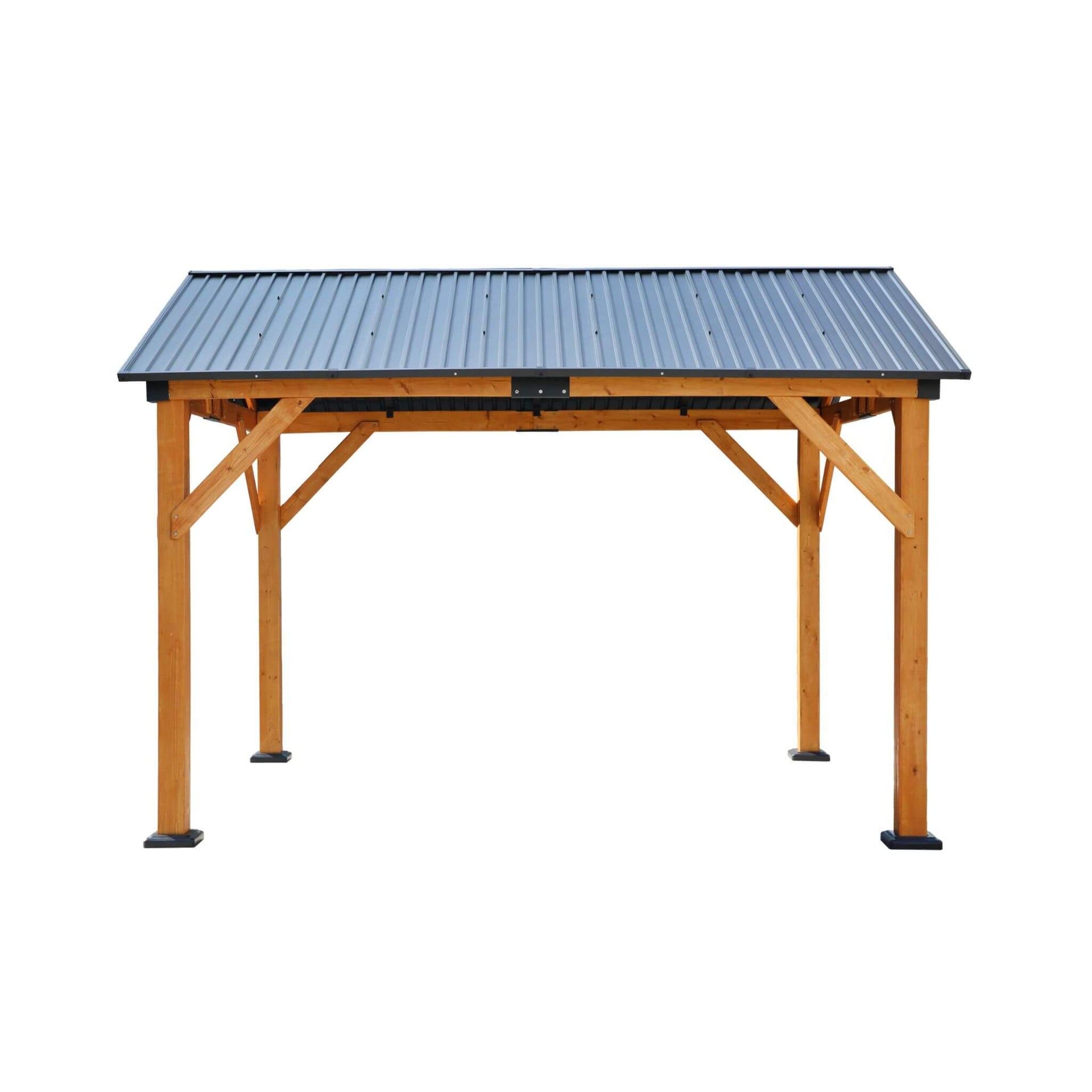 [09X11FT] Heavy-Duty All-Weather Hardtop Wooden Carport Gazebo With Galvanized Steel Roof (SAK39187)