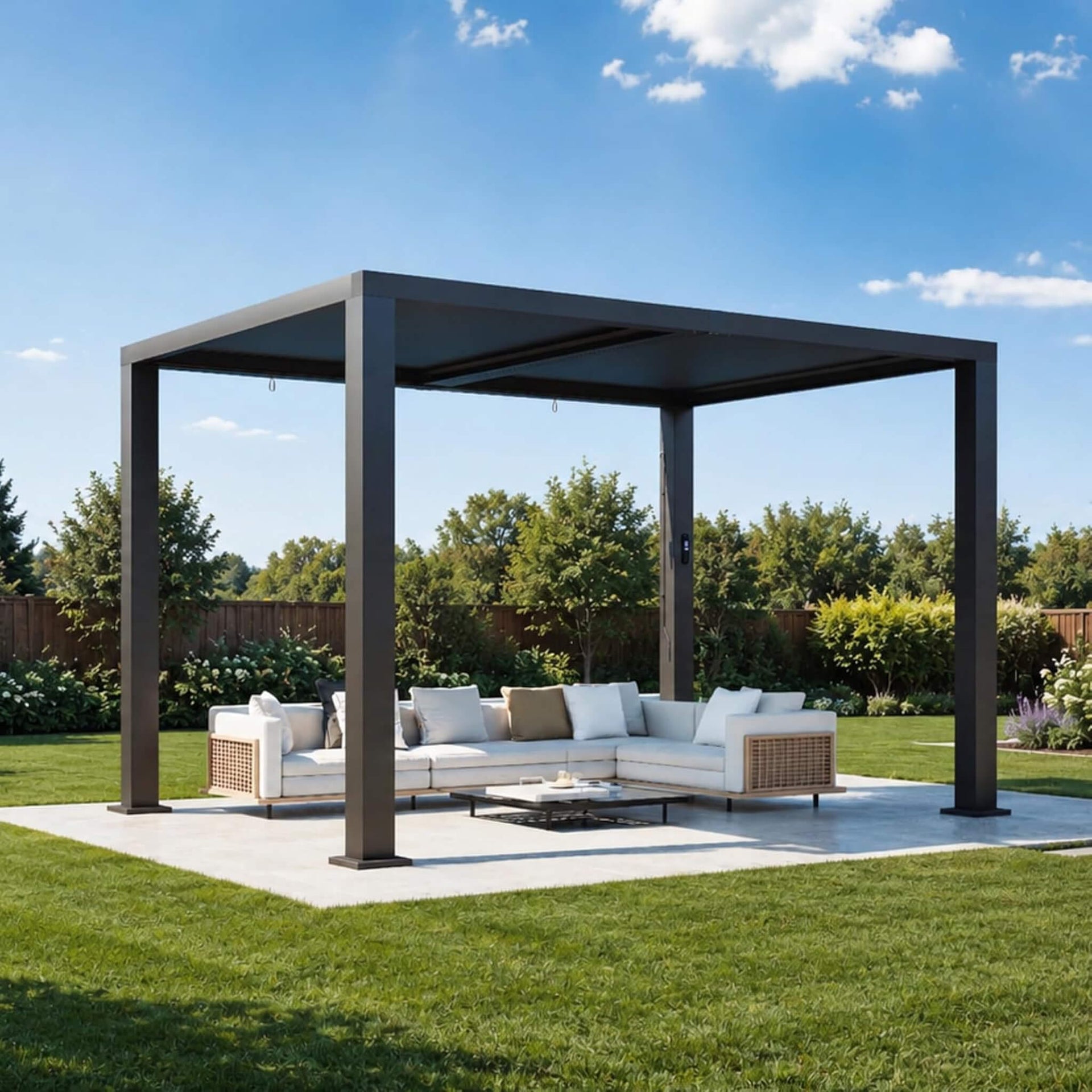 [09X12FT] Premium Outdoor Electric Motorized Louvered Pergola With Built-In LED Lights & Fan (SAK53841)