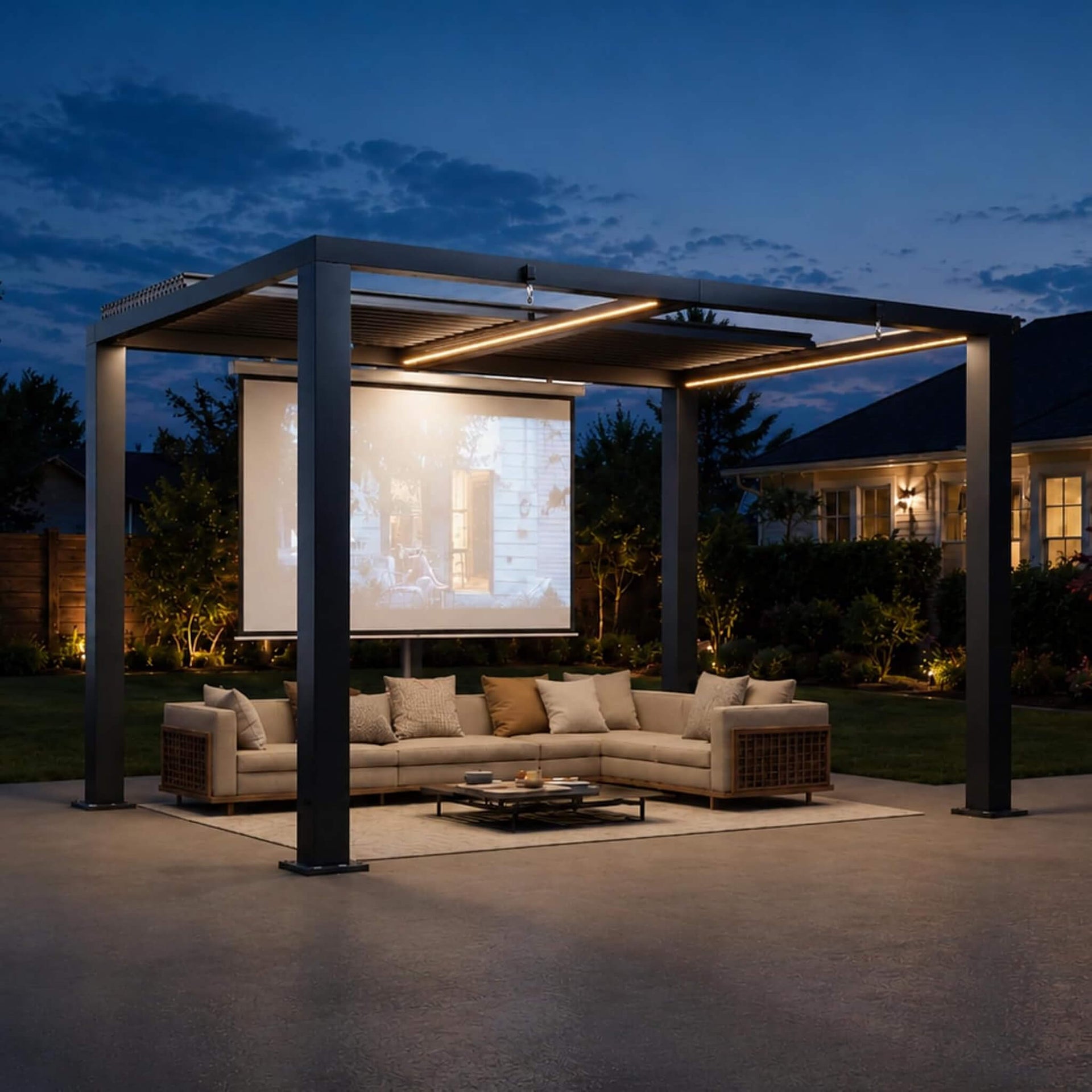 [09X12FT] Premium Outdoor Electric Motorized Louvered Pergola With Built-In LED Lights & Fan (SAK53841)