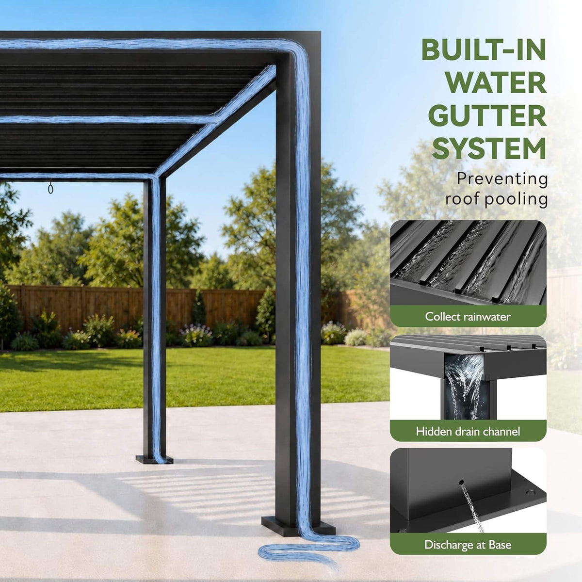 [09X12FT] Premium Outdoor Electric Motorized Louvered Pergola With Built-In LED Lights & Fan (SAK53841)