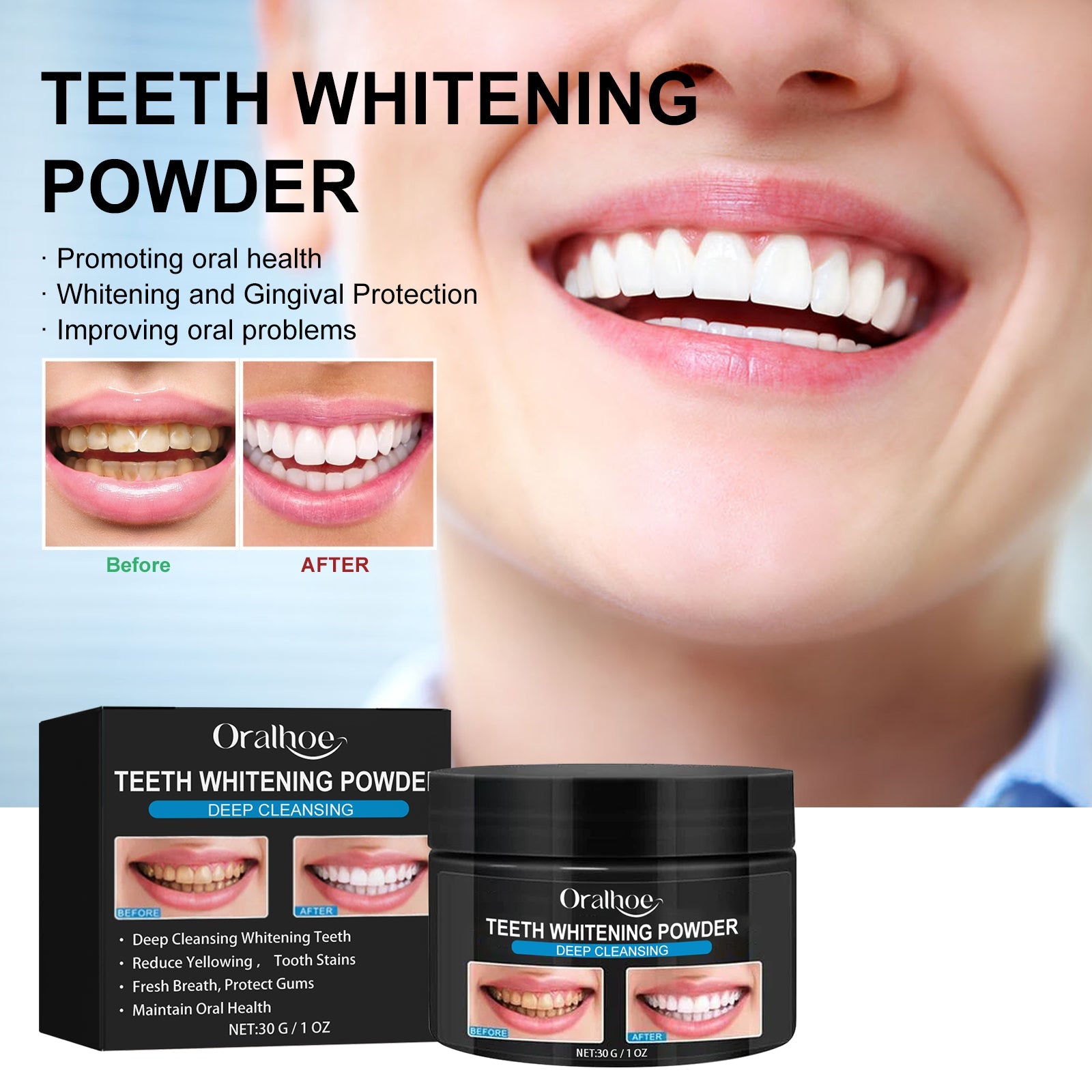 Teeth Whitening Powder, Teeth whitening beauty teeth cleaning tartar teeth yellow smoke teeth care for the mouth