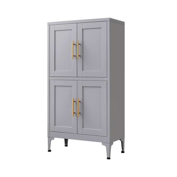 Grey metal kitchen storage cabinet, kitchen pantry storage cabinet with door and shelf, adjustable leveling feet