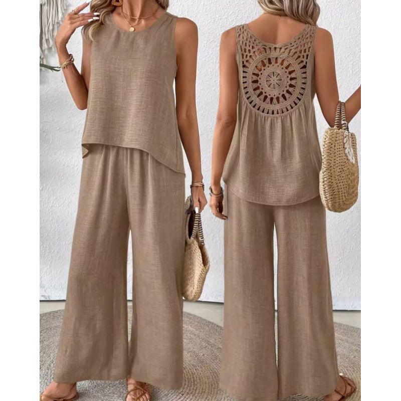 Fashionable Solid Color Back Hollow Lace Set