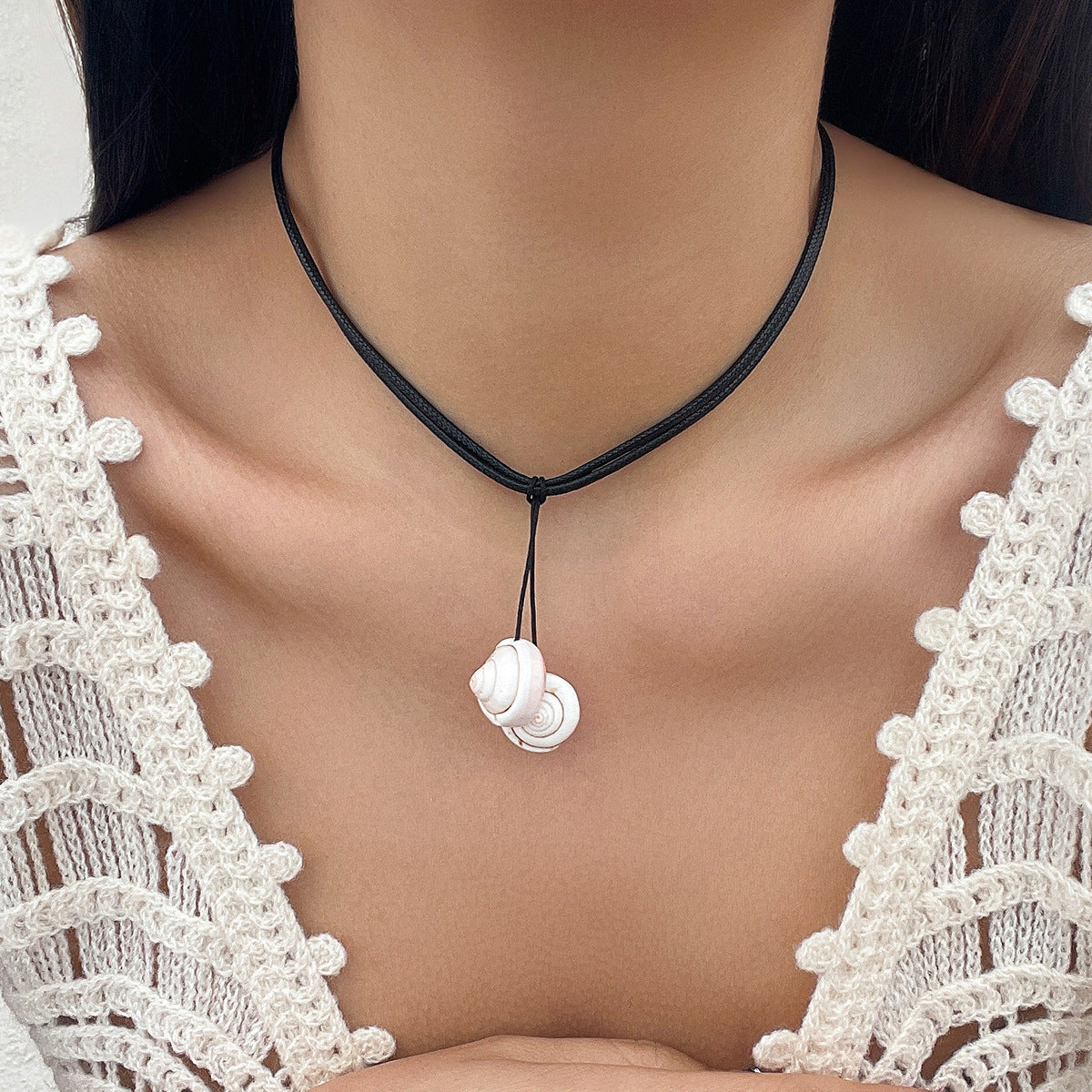 Beach Vacation Conch Shell Tassel Necklace Versatile Countryside Wax Thread Necklace Accessories