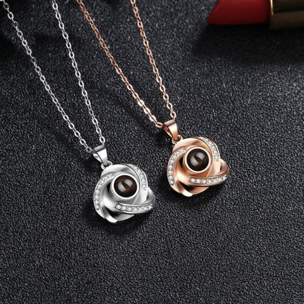 100 languages, I love you. Projection necklace, simple and fashionable, spiral pendant, collarbone chain