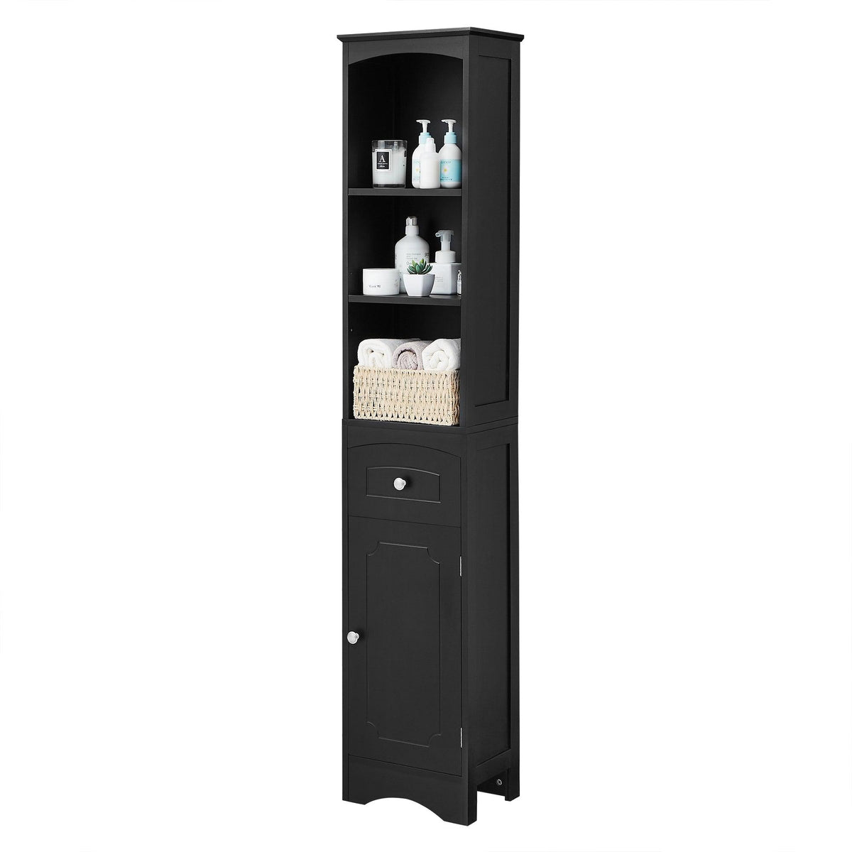 Tall Bathroom Cabinet, Freestanding Storage Cabinet with Drawer, MDF Board, Adjustable Shelf, Black
