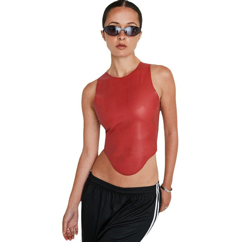 Round neck sleeveless irregular hem top women's vest