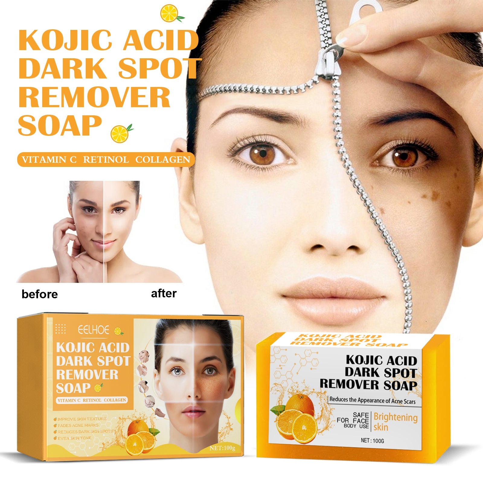Kojic Acid Soap Cleanser Cleansing Soap Dilute Cleansing Cleanser Pore-Clearing Exfoliating Skincare Soap