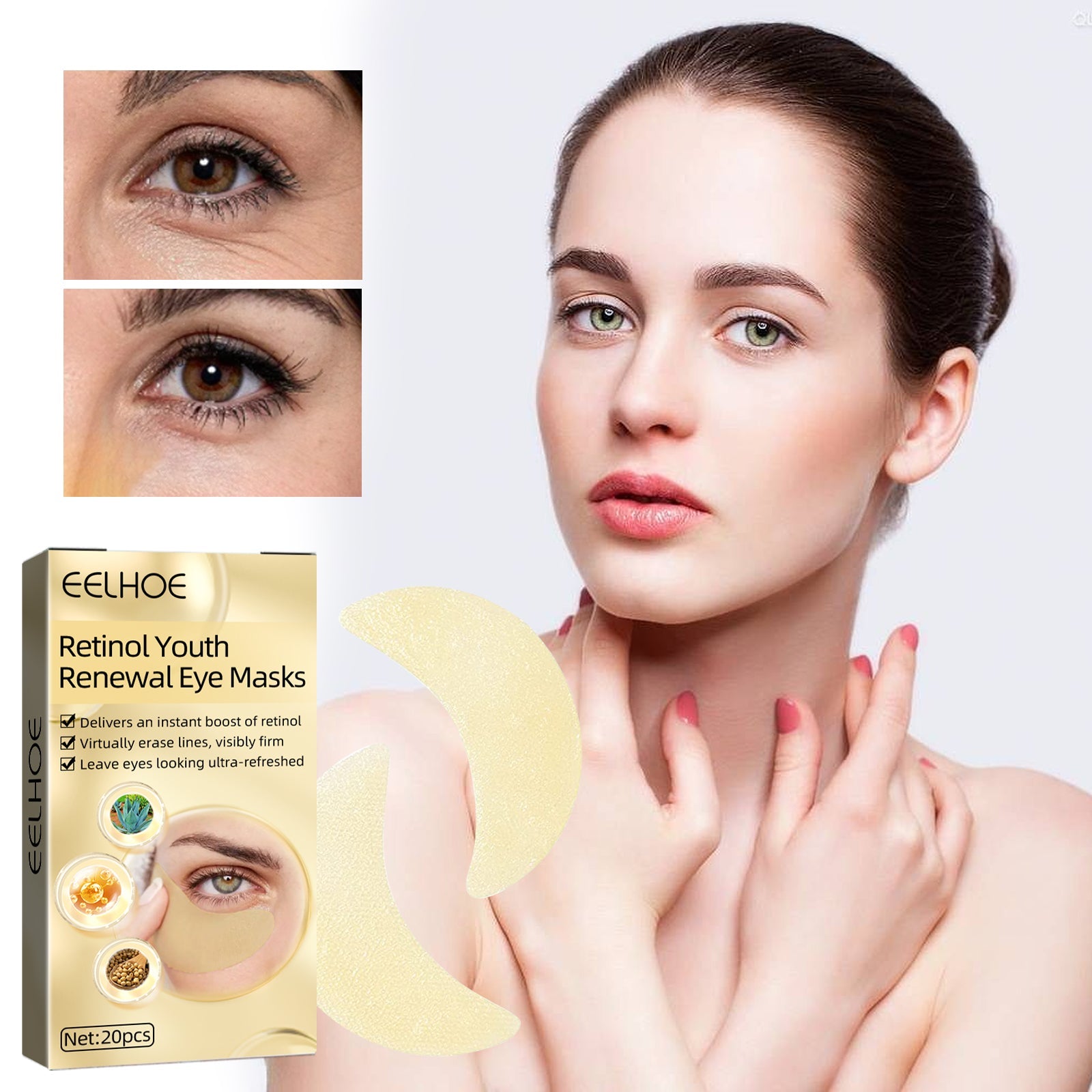 Retinol Eye Mask, Lightening And Lifting Fine Lines Around Eyes Repair Dark Circles And Eye Bags Moisturizing Eye Mask