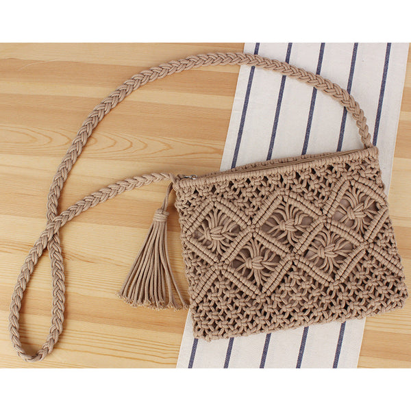 Tassel Handheld Woven Bag Retro Handheld Woven Bag Summer Vacation Tourism Beach Bag