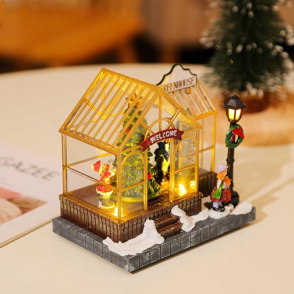 Christmas gifts, Christmas decorations, glowing music, houses, resin crafts, creative desktop ornaments