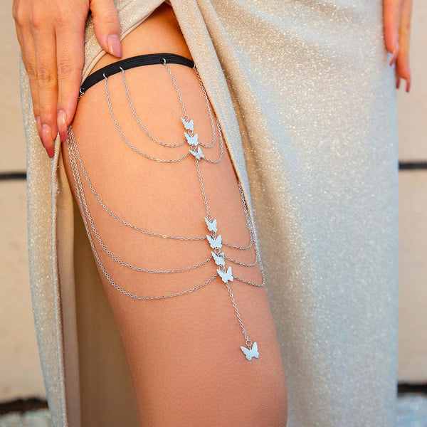 Pure desire butterfly tassel leg chain female sweet cool multi-layer chain star shaped leg ring sexy thigh chain