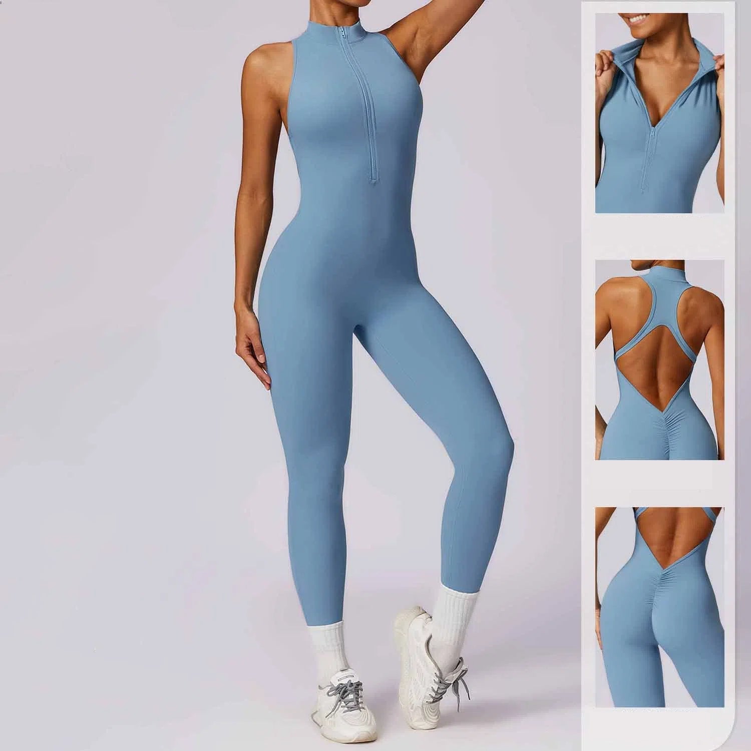 Naked quick zip yoga jumpsuit with beautiful back high-intensity fitness training sports tight fitting clothes