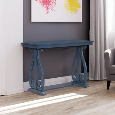48-Inch Rustic Vintage Console Table --- Farmhouse Style Entryway Table with Open Shelf and Sturdy Construction (Navy)