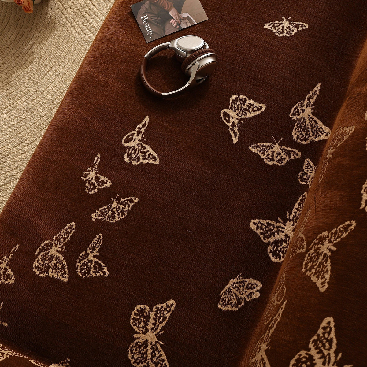 Butterfly Jacquard Soft Couch Blankets Cover for Couch Reversible Modern Sofa Slipcover Throw Covers