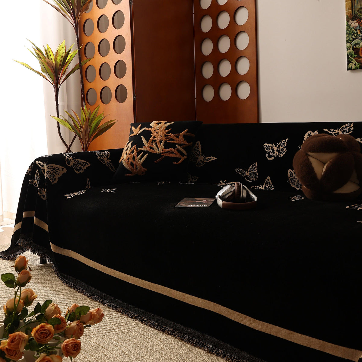 Butterfly Jacquard Soft Couch Blankets Cover for Couch Reversible Modern Sofa Slipcover Throw Covers