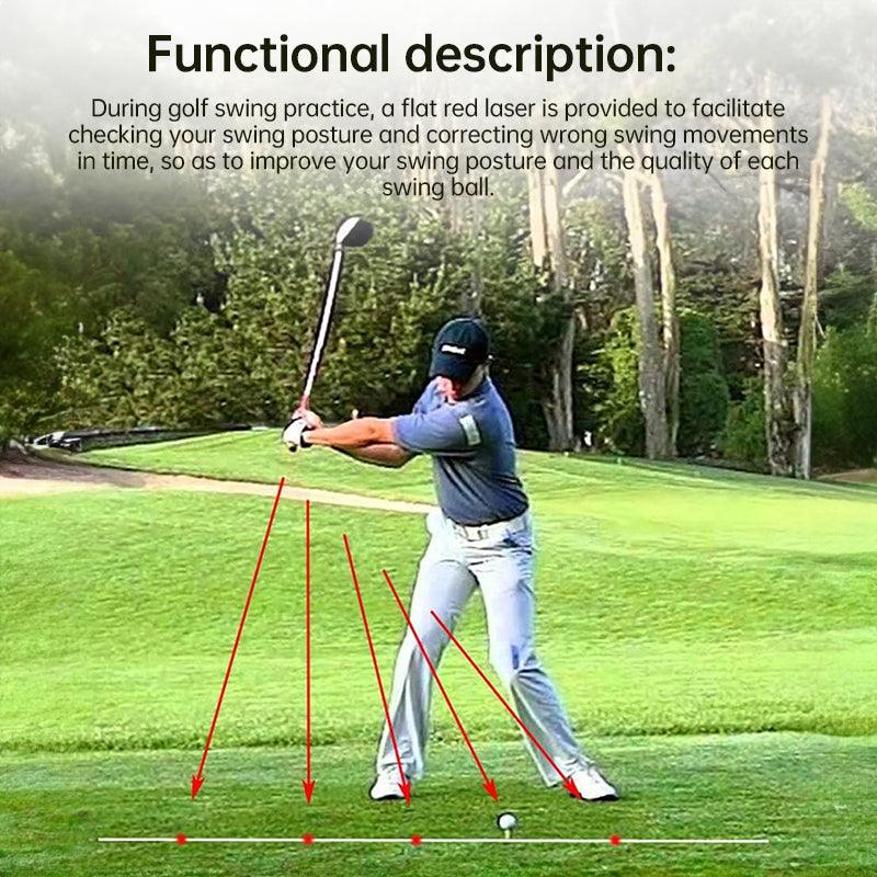 Golf swing training aid: swing plane corrector, posture indicator, indoor laser practice tool.