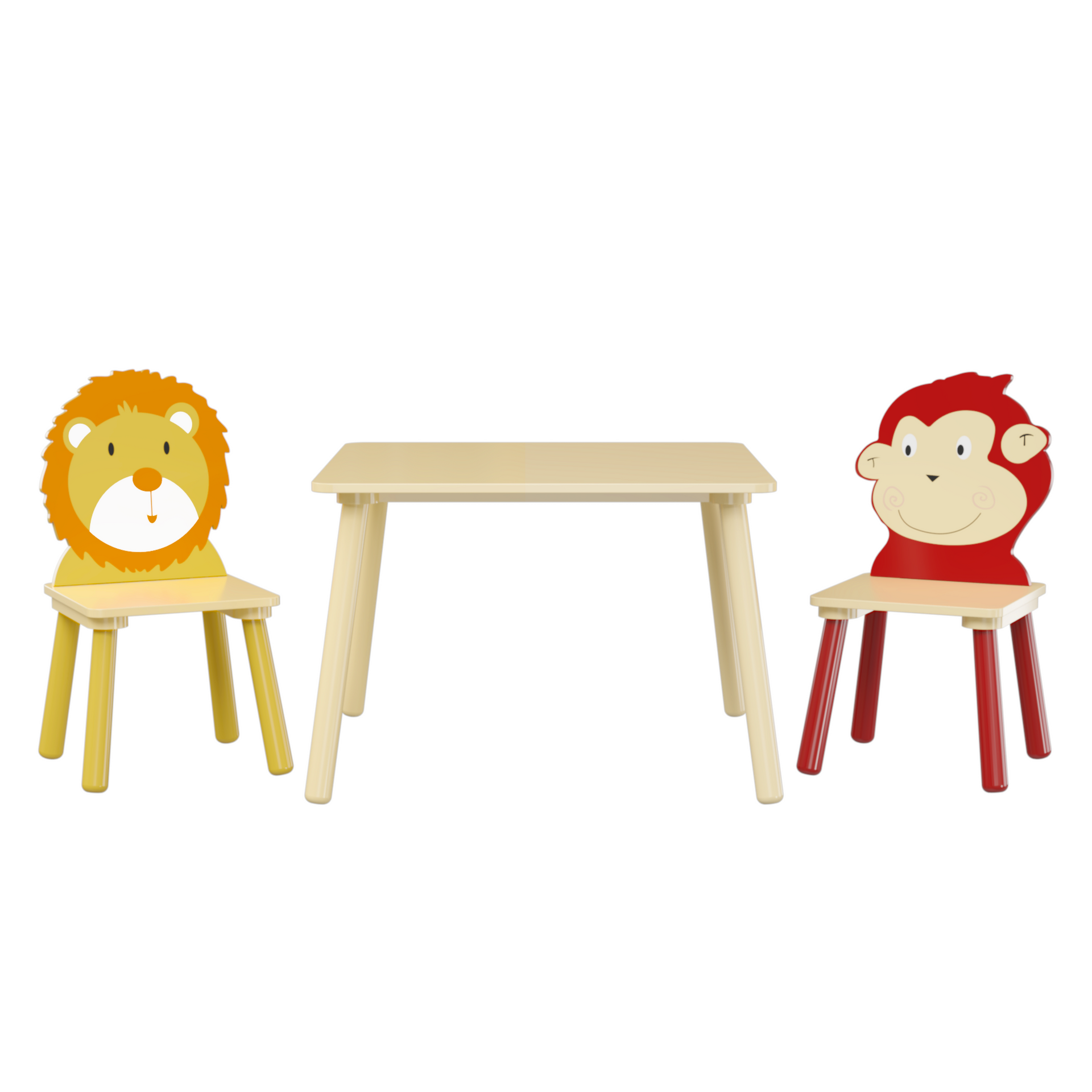 Kids Table and 2 Chairs Set 3 Pieces Toddler Table and Chair Set Wooden Activity Play Table Set (Lion&Monkey)