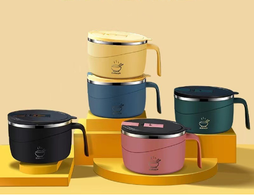 Portable lid insulation 304 stainless steel instant noodle bowl Japanese style sealed lunch box