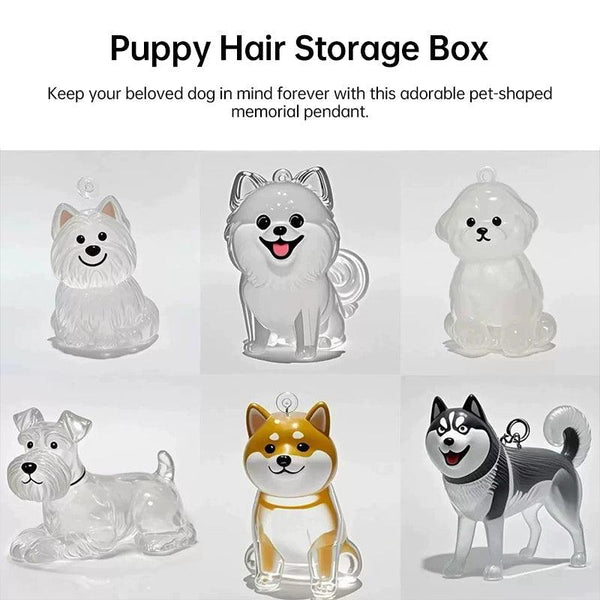 A transparent DIY pet hair memorial keychain box, a sweet keepsake for dog lovers.