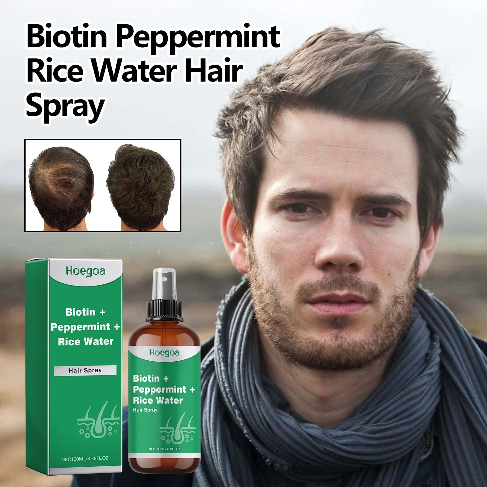 Biotin Peppermint Rice Water Hair Spray, Repair Dry Hair Soft Hair Thick Hair Flexible And Nourishing Hair
