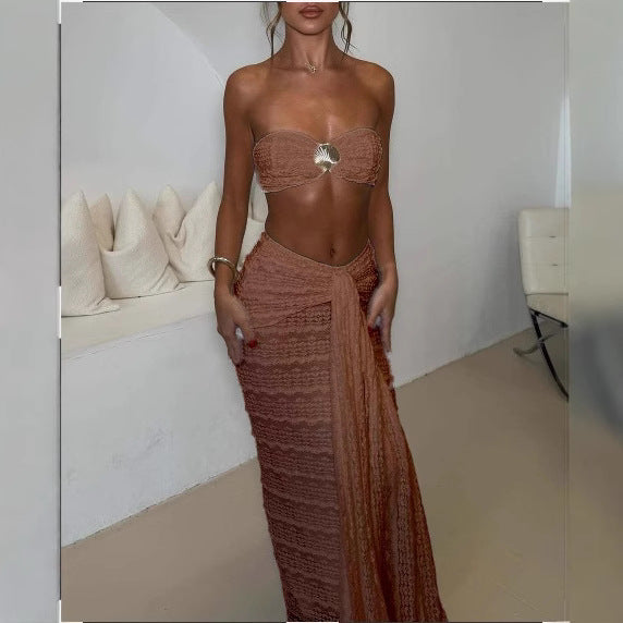 Lace Jacquard Vacation Seaside Leisure Swimsuit Two Piece Set