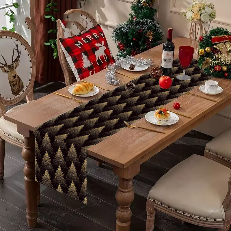 Golden Christmas Tree Printed Table Flag Winter Festival Home Living Room Dining Table Decoration Tablecloth Mat Tea Flag