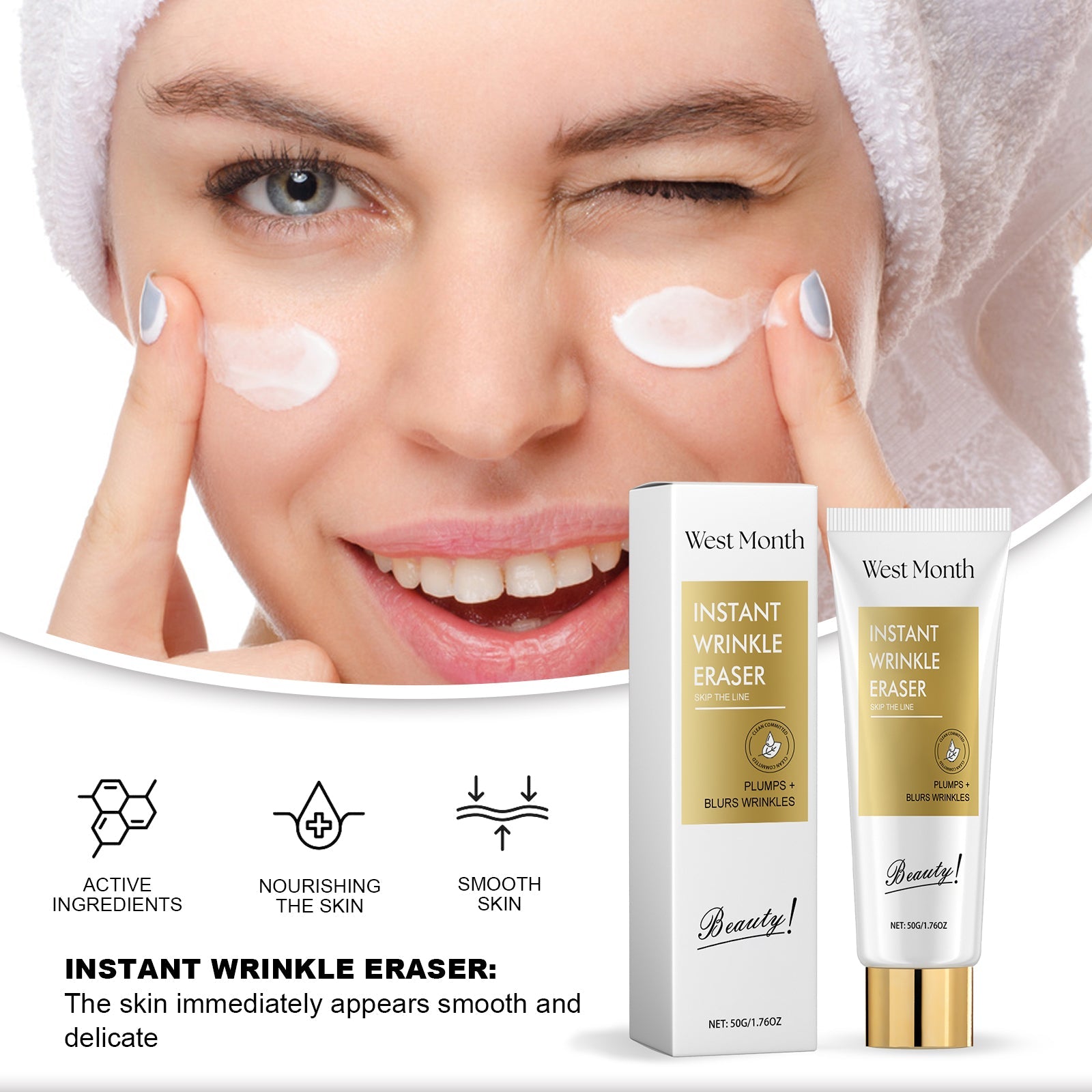 Instant Wrinkle Eraser, Fade Facial Wrinkle Moisturizing Nourishing Firming Haun White Skin