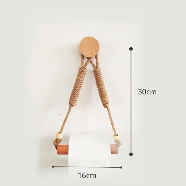 Nordic Indoor Wooden Solid Wood Hemp Rope Animal Tissue Holder Children's Room Decoration Wall Hanger Hemp Rope Hook Toilet Paper Holder