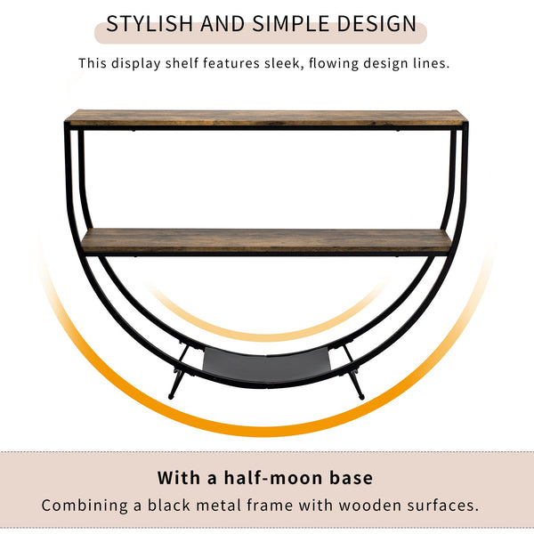 TREXM Rustic Industrial Design Demilune Shape Textured Metal Distressed Wood Console Table (Distressed Brown)