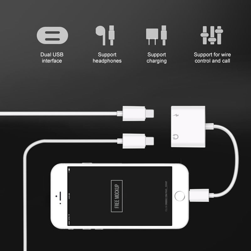 udio Adapter Charger Cable For iPhone X 8 Dual Headphone Aux cable for Lightning Converter For iPhone 10 Charging Splitter