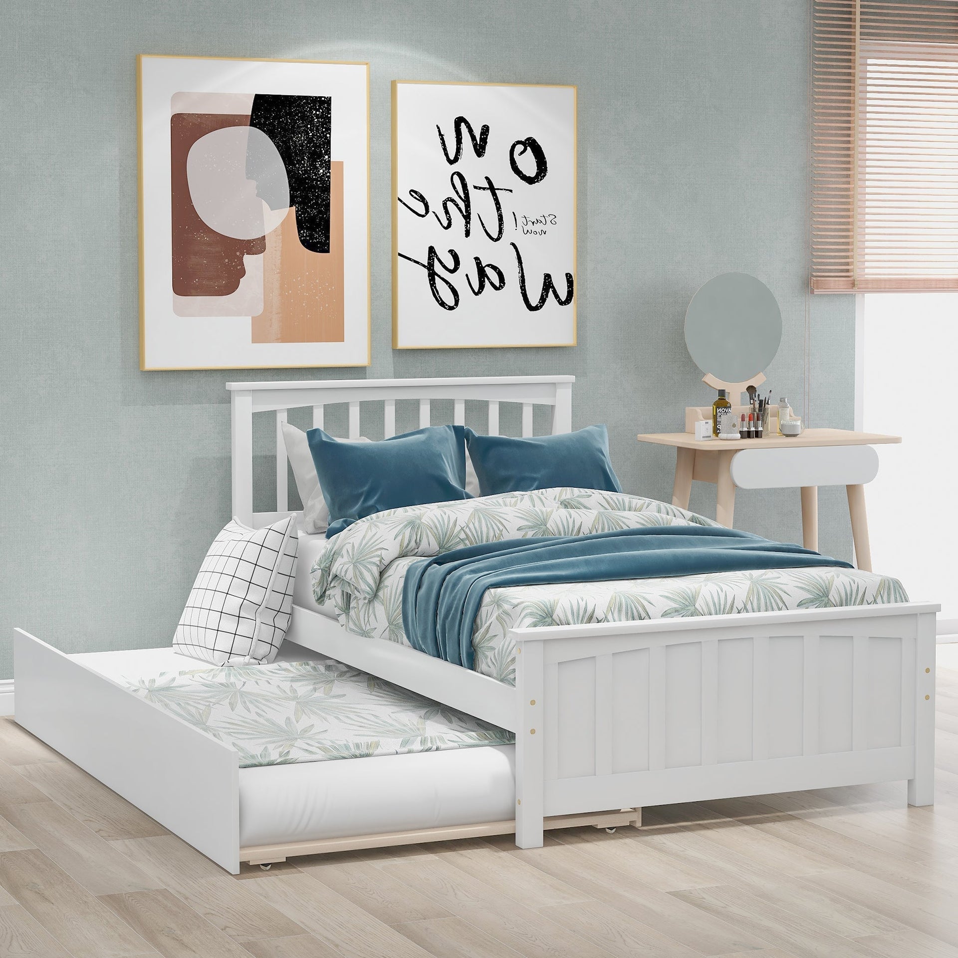 Twin size Platform Bed with Trundle White V.I.P Digital Presence