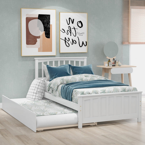 Twin size Platform Bed with Trundle White V.I.P Digital Presence