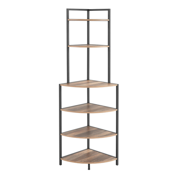 6-story corner open bookshelf modern bookshelf wooden frame independent bookshelf unit, country brown