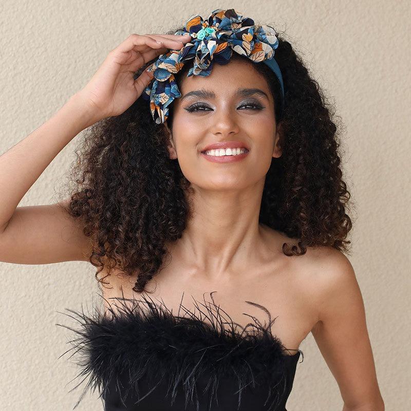 Fashionable leaf pattern fabric oversized flower headband