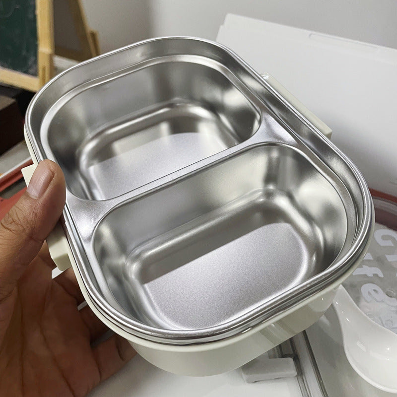 Korean style simple stainless steel two compartment lunch box with cutlery