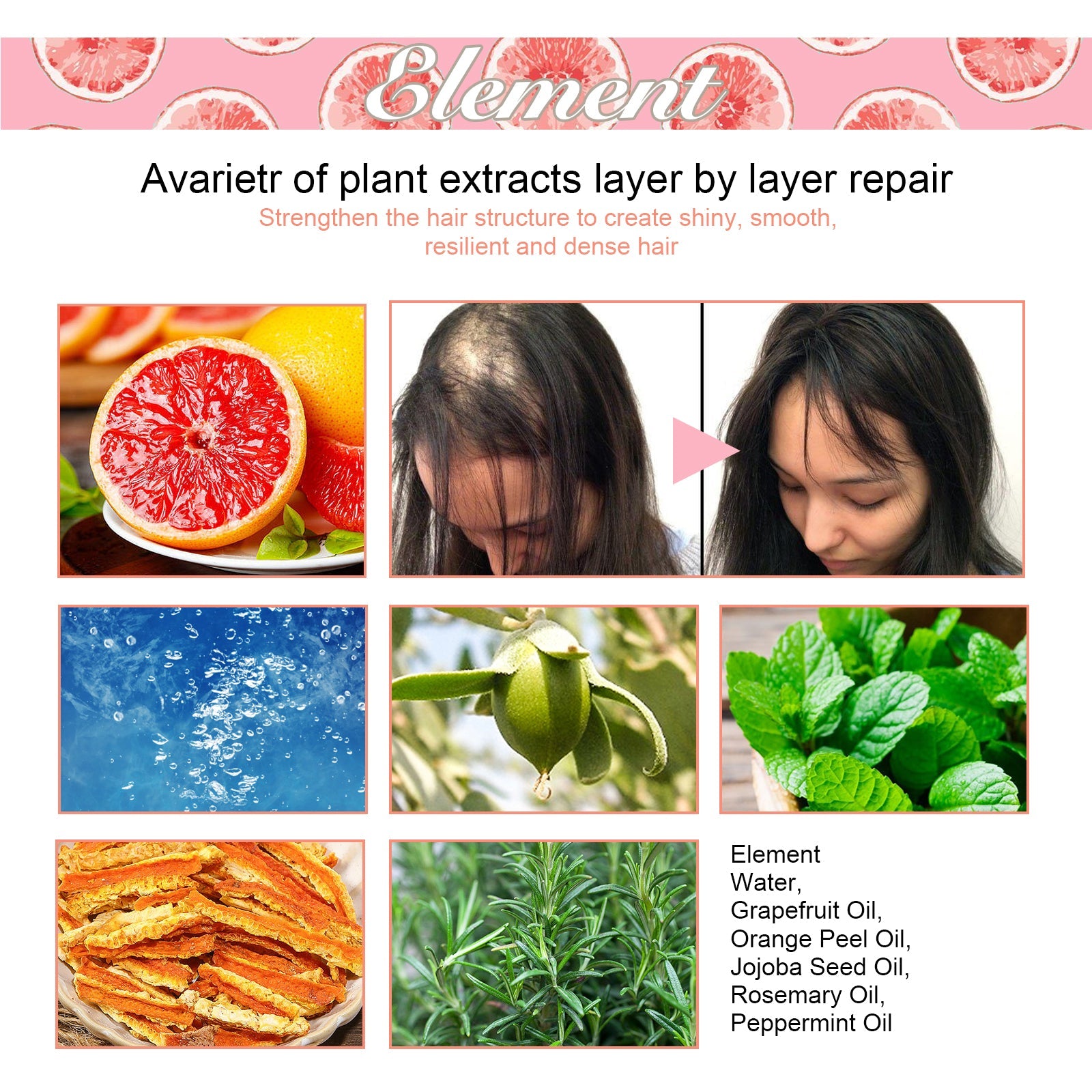 Grapefruit Hair Mist, Repair Damaged Hair Moisturizing And Thickening Hair Stabilization Spray