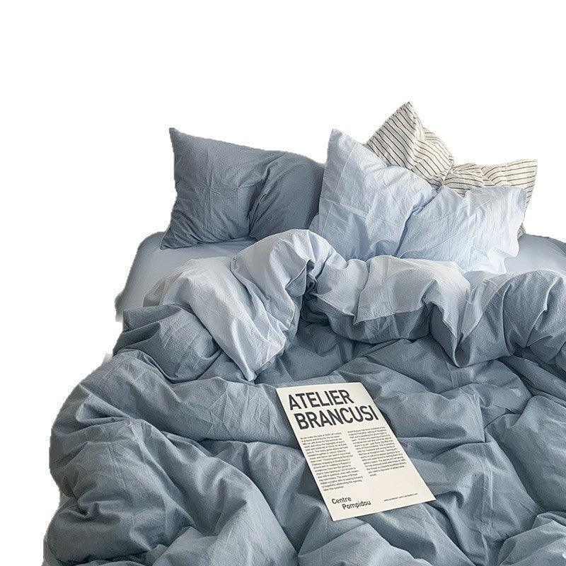 Solid Color Simple Four-Piece Set Flannel Quilt Cover INS Style Quilt Cover Dormitory Summer Washed Cotton Bedding Three-Piece Set